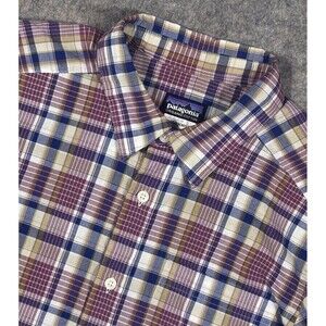 Patagonia Go To Shirt Men’s S Red Blue Plaid Button Up Short Sleeve Outdoor